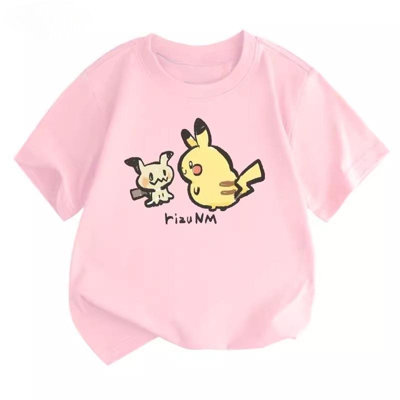 Potdemiel Summer New Pikachu Children's Pure Cotton T-Shirt, Comfortable and Breathable, Suitable for Both Boys and Girls.