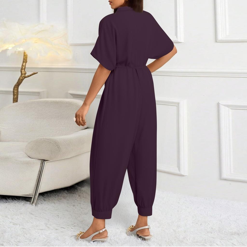 Women's Summer Short Sleeve Jumpsuit Casual Comfort Loose Jumpsuit