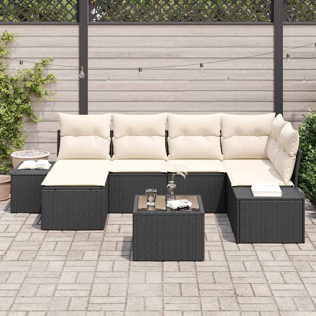 Garden Sofa Set with Cushions 6 pcs Black and Cream Poly Rattan