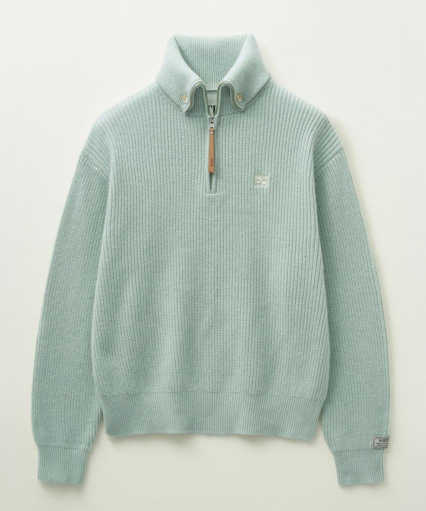 Seteo Button-Up Sailor Half Knit Zip-Up Mint