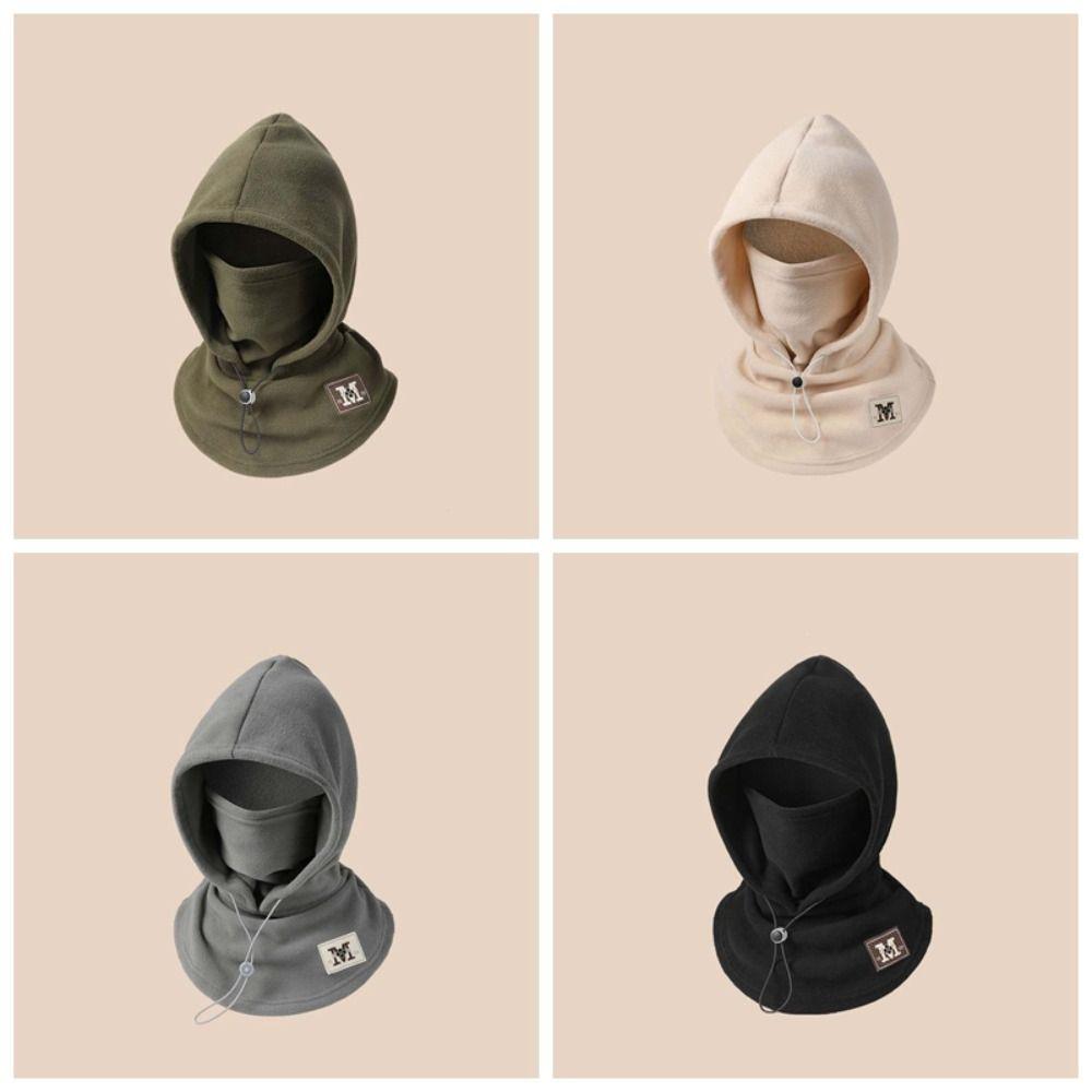Warmer Hooded Neck Cap Drawstring Winter Pullover Cap Casual Fleece Balaclava Hat  Outdoor