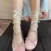 Female Spring and Summer Thin Ballet Style Bow Three Layers of Lace Lace In The Tube Pile Socks