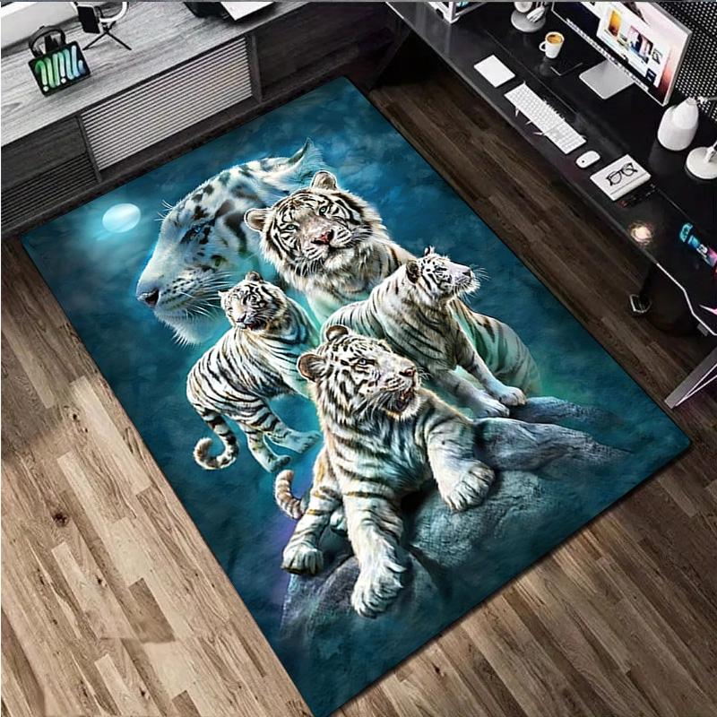 1Pc Tiger and Wolf Print Rug - home decoration Carpet For Living Room Bedroom Flooring Computer Chair Area Rug