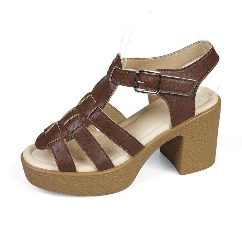 

Большой размер 36-43 Пляжные сандалии на платформе Лакированные туфли 2025 Лето Элегантные сандалии на высоком блочном каблуке Женские для офиса Мама 37 коричневый