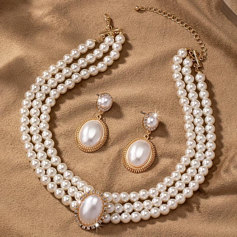 Stylish Imitation Pearl Necklace and a Pair of Stylish Imitation Pearl Pendant Earrings for Women's Set