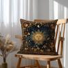 Golden Celestial Sun Moon Floral Print Pillow Cover Cushion Case Boho Astrology Aesthetic Decor 45x45cm