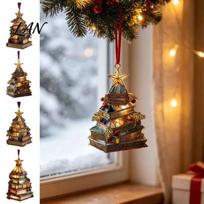 Festive Party Decor for Indoor Outdoor Christmas Tree Book Ornament, Acrylic Shaped Stack Hanging Decoration Xmas Ornament Decorations with