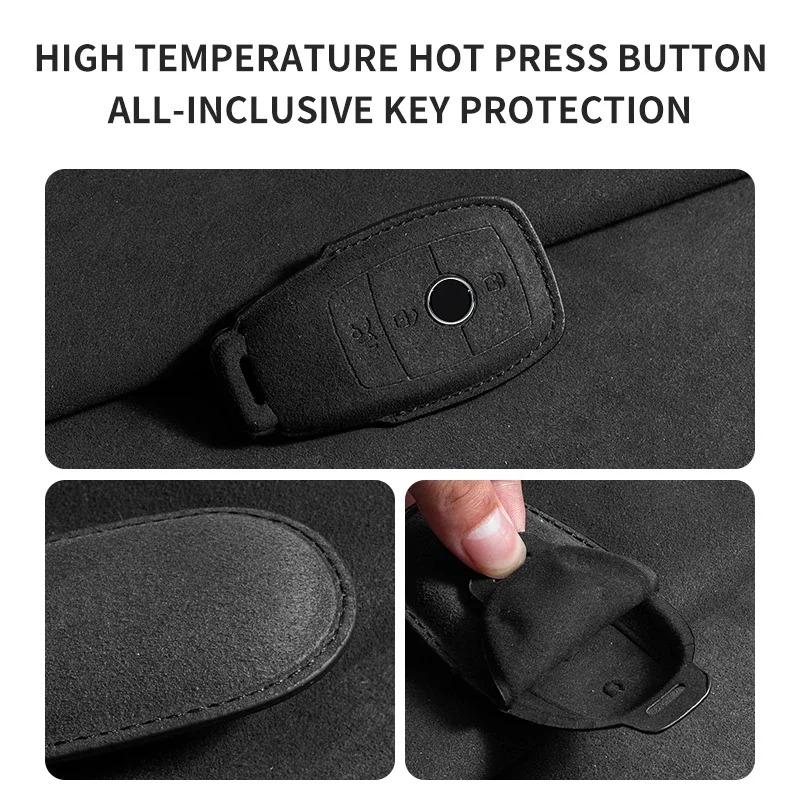 Leather Car Key Case for Mercedes Benz E Class W213 W205 E200 E260 E300 E320 AMG CLA 2018 2019 2020 Remote Suede Fob Shell Case