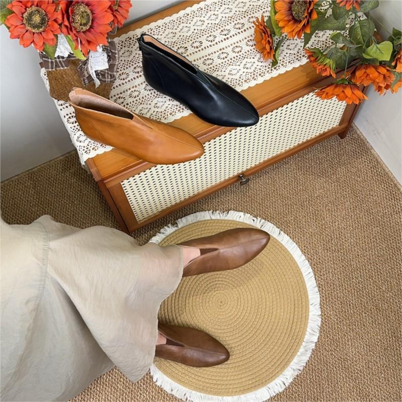 Johnature Retro Pointed Toe Cowhide Short Boots Versatile Genuine Leather Soft Soled Women's Shoes