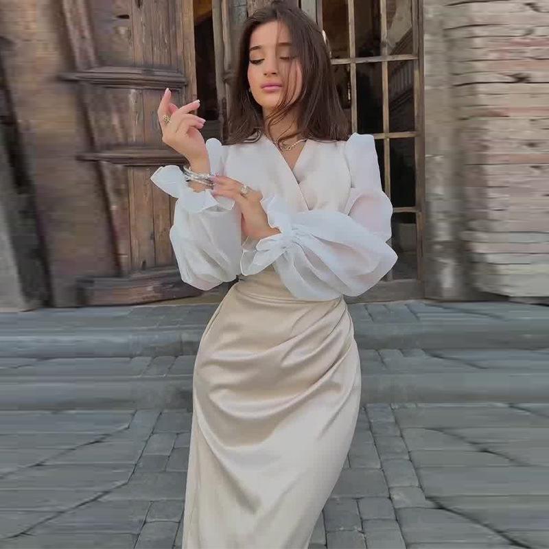 Herbst 2024 Damen Colorblock High Waist Plissiertes Elegantes Kleid