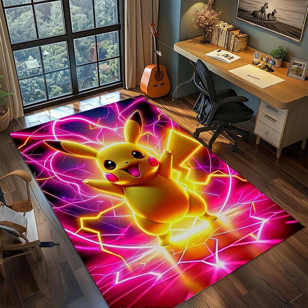 Pikachu Non Slip Carpet Rug Large Area, Washable Floor Mat Household Decoration Gamer Bedroom.-TING