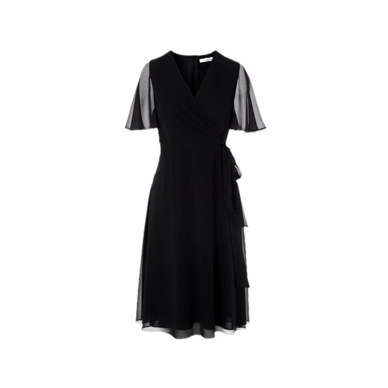 LANCY Silk V-Neck Side Tie A-Line Dress XL