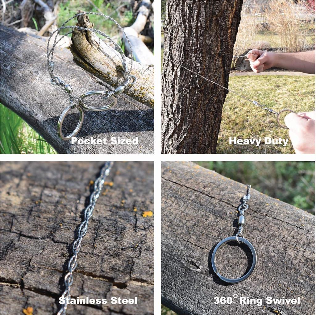 Ferăstrău cu sârmă Supraviețuire I Ferăstrău cu lanț de buzunar din oțel inoxidabil Echipament pentru rucsac I Snur de tăiere a cablului cu greutate redusă de 22 inchi I Frânghie pentru ferăstrău cu lanț pentru camping de urgență