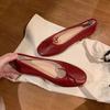Sheepskin version~ leather flat-bottomed bow light-mouth single shoes women's 2025 new temperament evening shoes ladyshoes grandma shoes