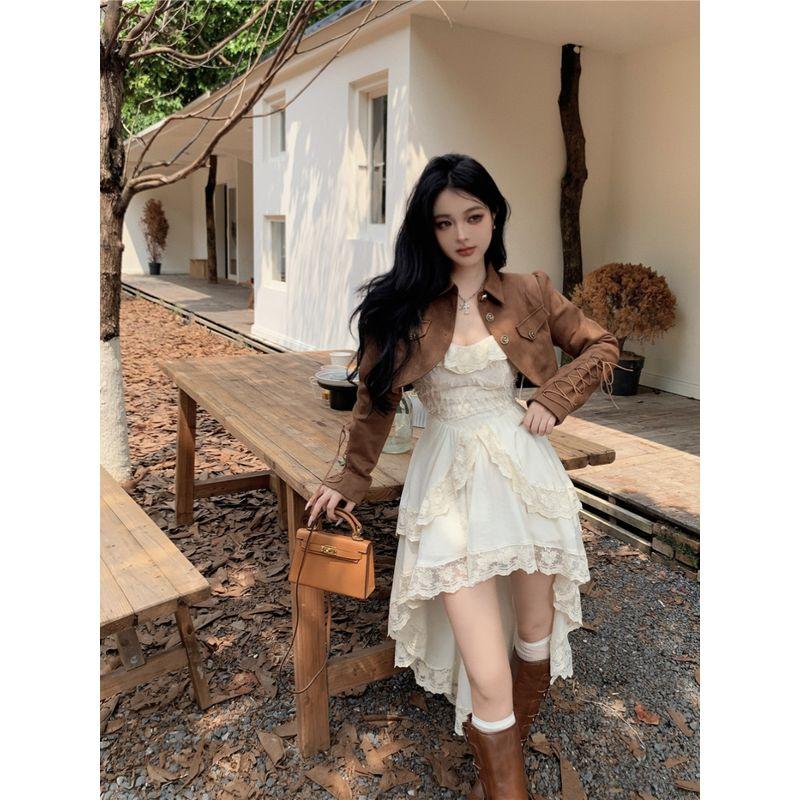 Kumikumi Brown Early Spring Lace Edge Fashion Suit