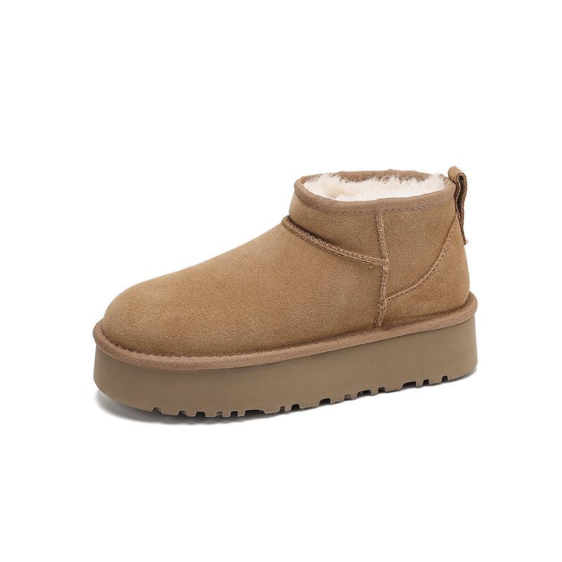 Henan Sangpo Women s Leather Fur-Lined Snow Boots: Thick-Soled, Height-Boosting, Wool-Lined Winter Shoes 35