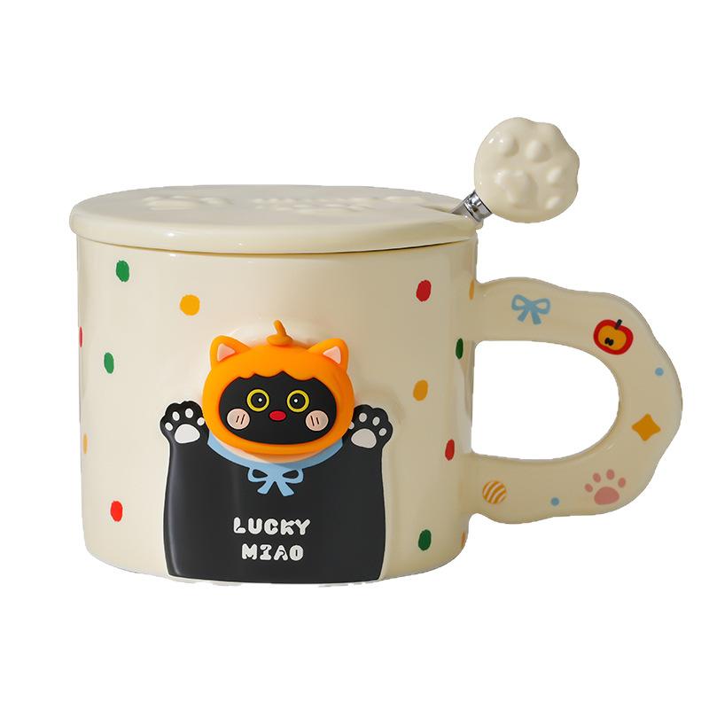 High-Value Cat Ceramic With Lid Household Coffee Couple Cup Practical Souvenir Water Cup