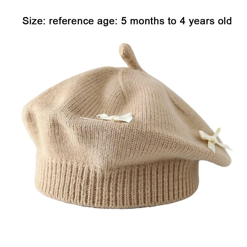 Cotton Girls Painter Cap Bowknot Decoration Toddler Warm Beanie Fashion Bow Knit Headwear Girl