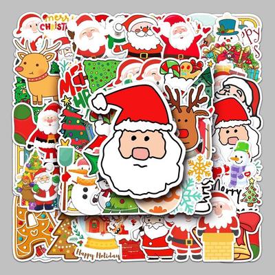 50 Stück Weihnachtsaufkleber, Wasserdicht, Selbstklebend, für Wasserflaschen, iPad, Skateboard, Gepäck, Handy