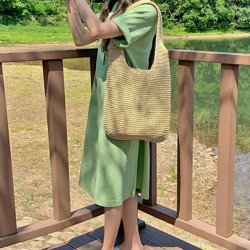 Yogodlns Weave Tote Bag Large Capacity Summer Beach Straw Handbag and Purse Female Bohemian Shoulder Bag for Women Ladies Travel Bag