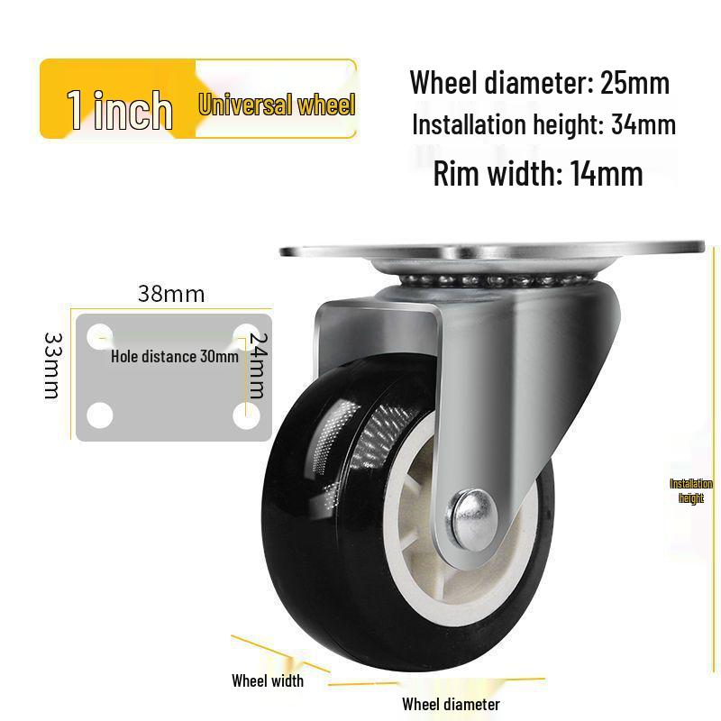 Universal Silent Casters with Brakes, 1-3 Inch Swivel Pulley Trolley Wheels