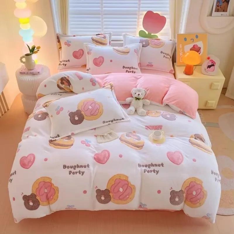 Winter Flannel Duvet Cover Rainbow Dual-color Soft Warm Quilt Cover Cozy Thick Comforter Cover for Adults Children Queen King