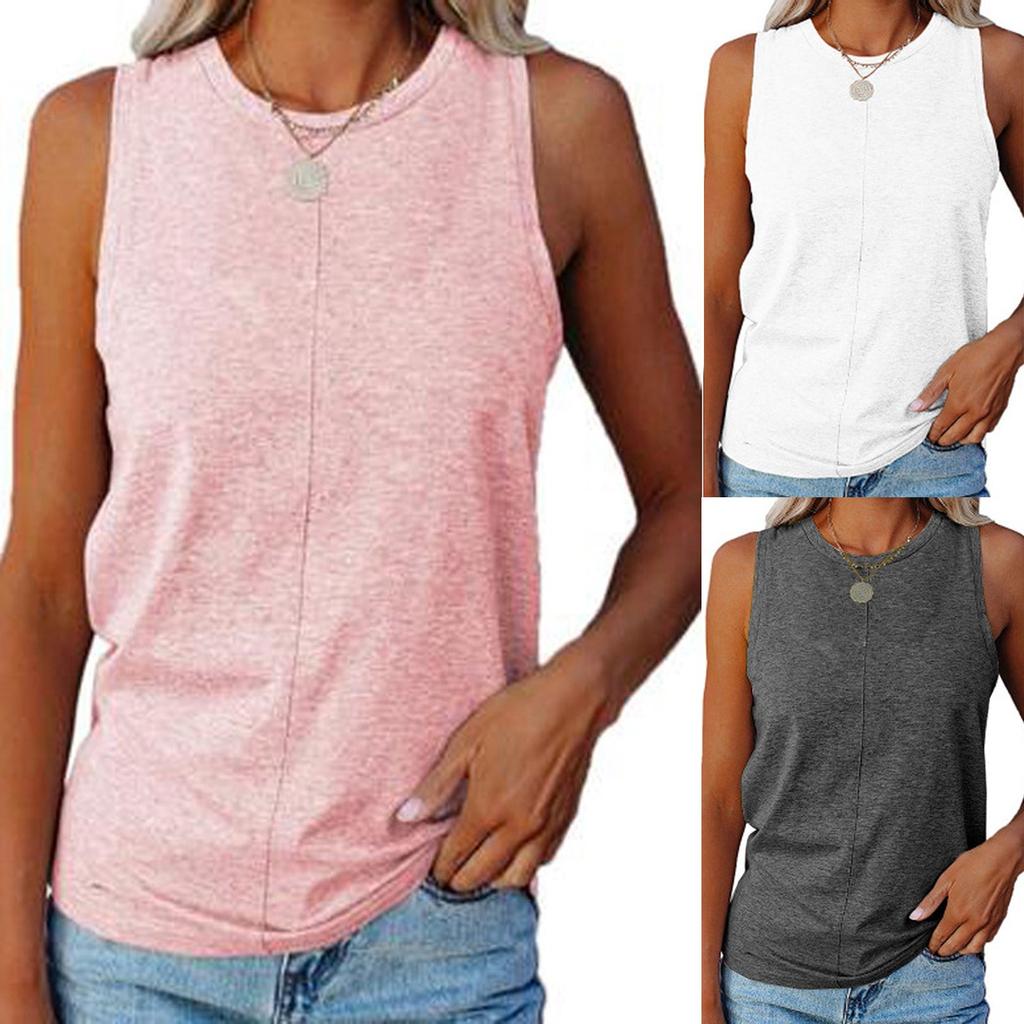 Women's Casual Comfort Round Neck Color Hundred Sleeveless Vest Tops