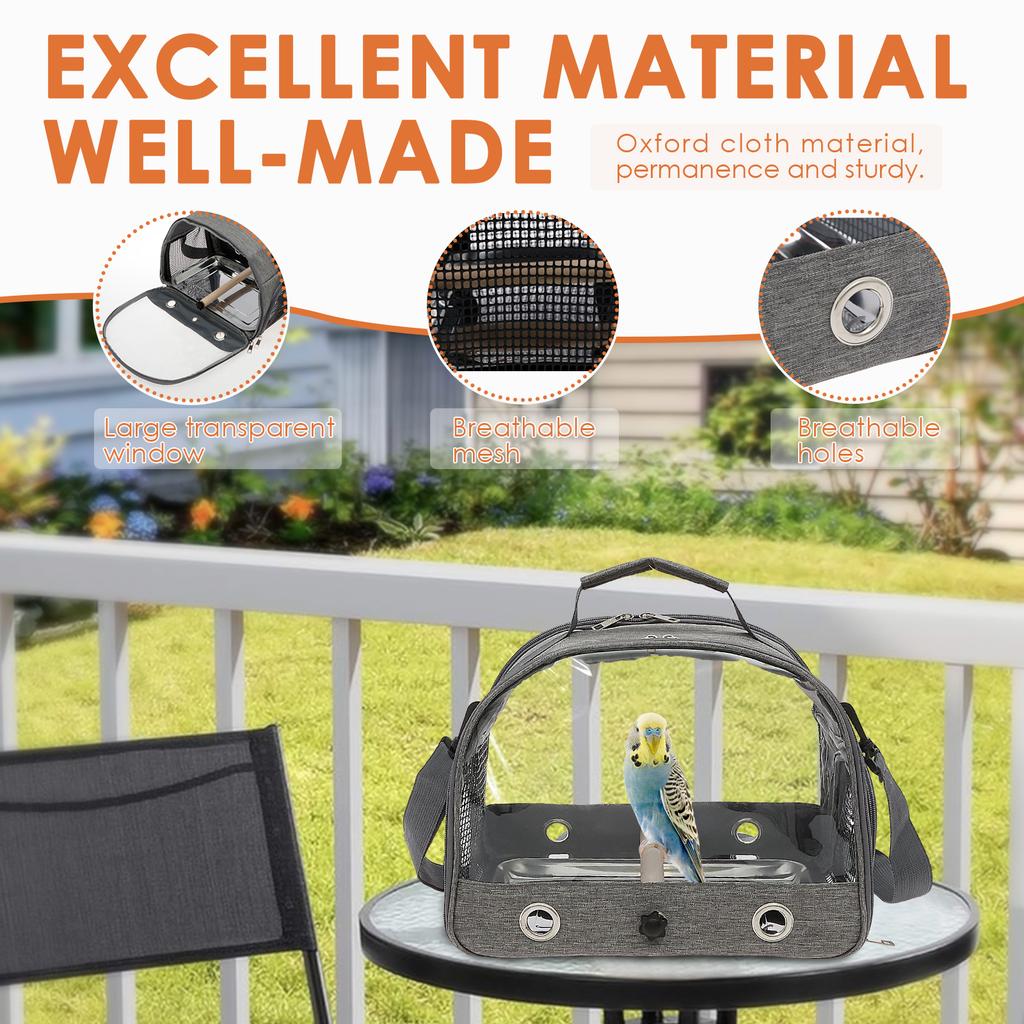 Bird Travel Carrier Portable Transport Bird Cage Bag With Stainless Steel Tray Clear Window Outdoor Parrot Bird Pet Backpack