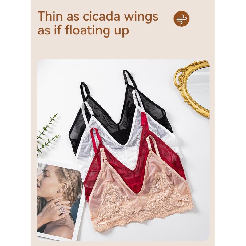 Women Sexy French Style Lace Mesh Breathable Wireless Bra
