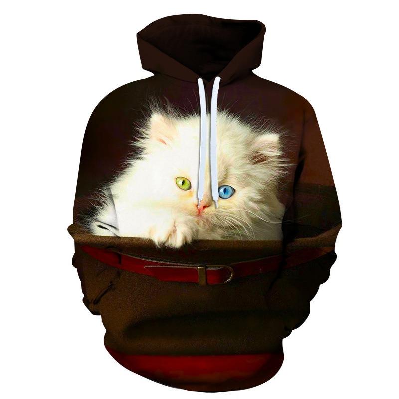 Autumn Cute Cat Pattern 3D Printed Hoodies Fashionable Casual Sports Long Sleeved Men's Hooded Sweatshirts
