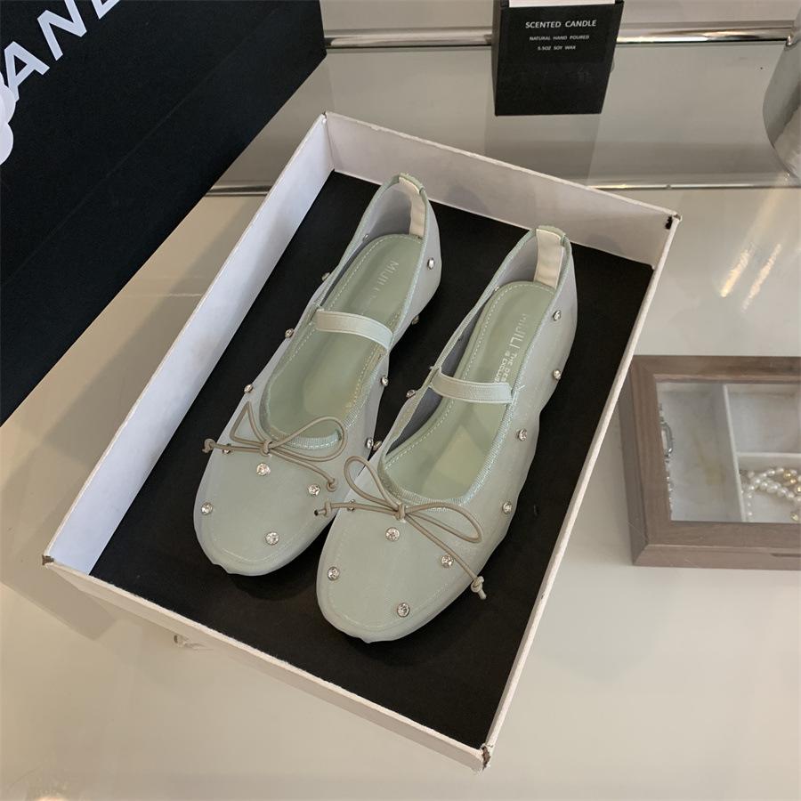 

Fashion Crystal Mesh Rhinestones Ballerina Flats Round Toe Mary Jane For Work Office Flats New Designer Non Slip Casual Walking Shoes 38 светло-зеленый