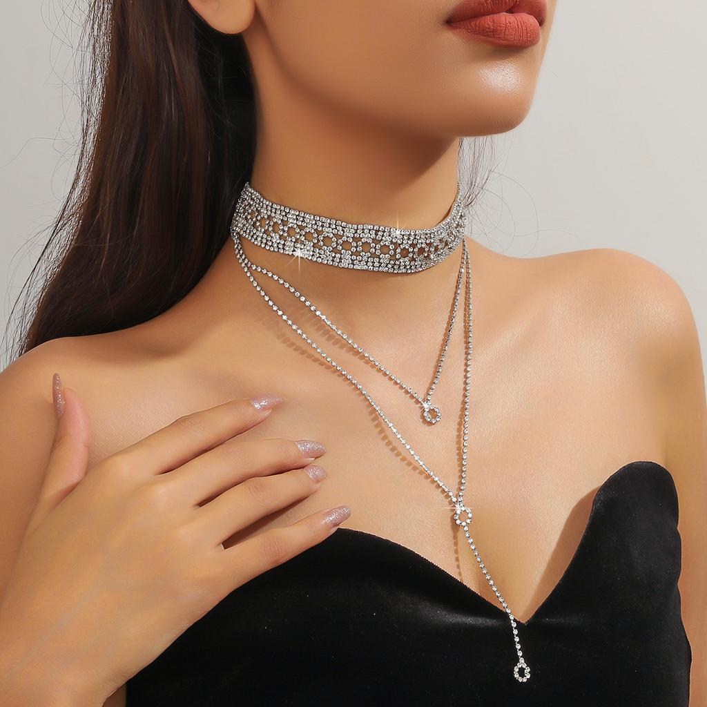 Elegant Shiny Rhinestone Long Tassel Necklace Online Influencer Hollow Clavicle Chain Anchor Accessories