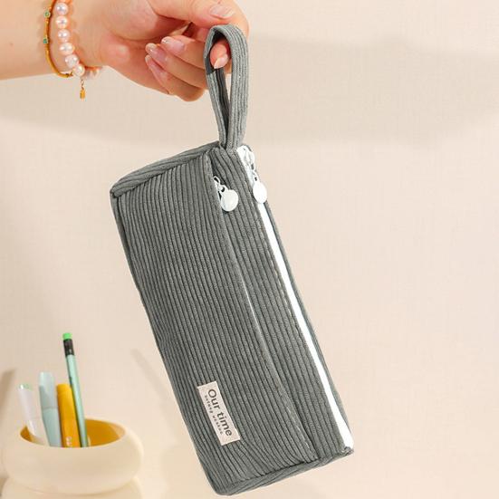 Corduroy Pencil Case Large Capacity Double-Layer Pencil Pouch for Middle School Office Cosmetic Bag Multi-Purpose Stationery Organizer for Pens Makeup