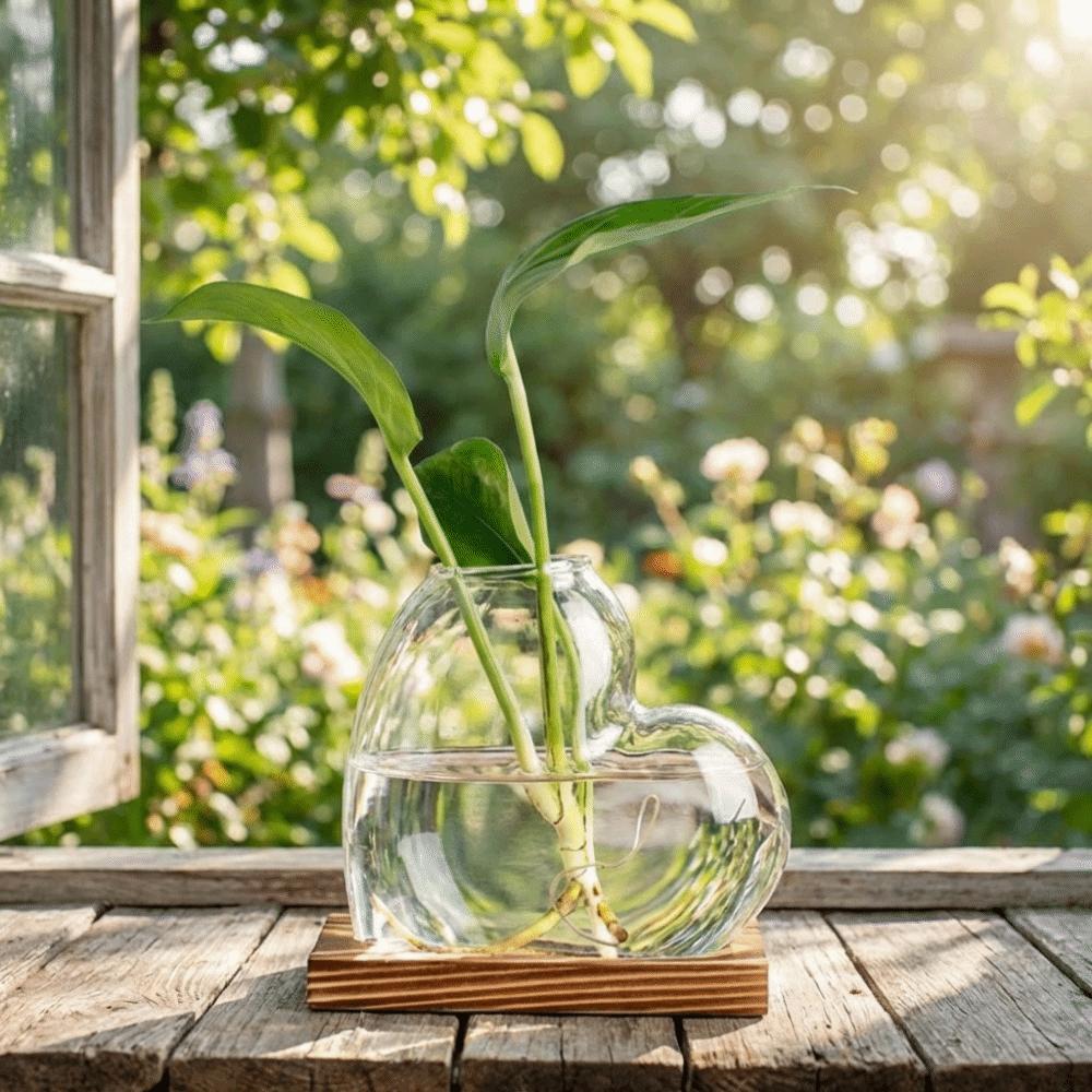 Wooden Stand Love Shaped Vase Transparent Plant Propagation Station  Living Room