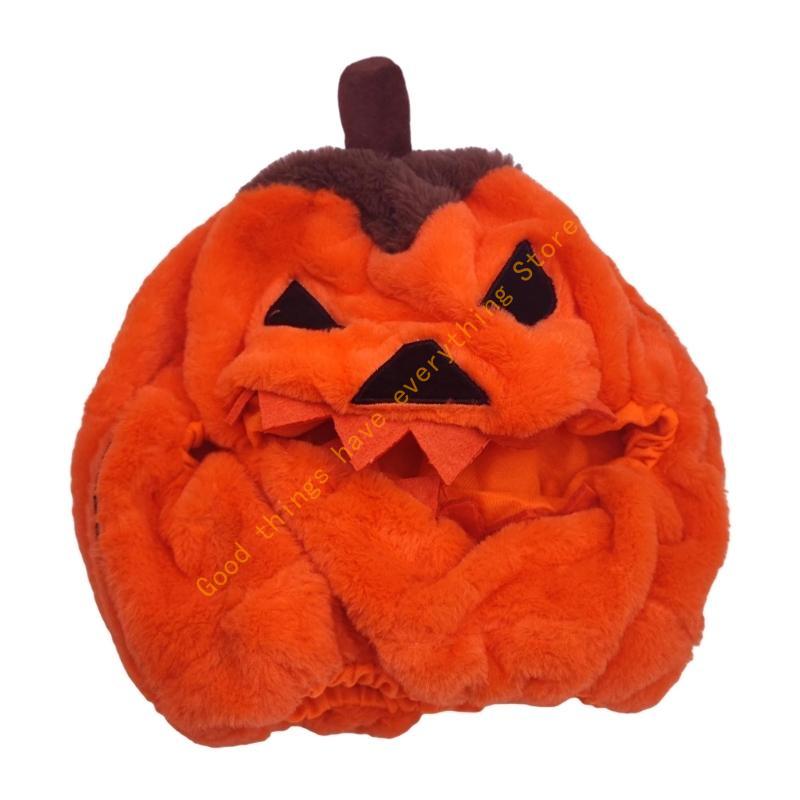 Unique Cartoon Plush Helmets Accessory Lovely Plush Pumpkins Helmets Hat for Bikers and Motorbikers 55KF