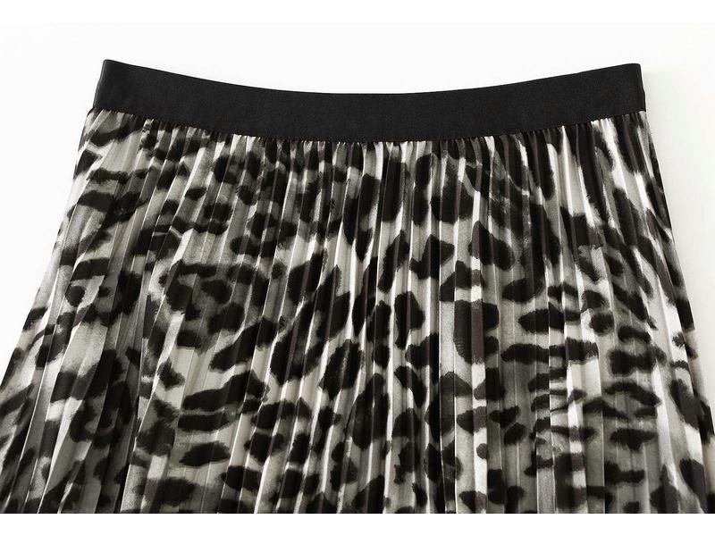 Spring 2026 Retro Leopard Print High Waist Pleated Midi Skirt for Women (D9908)