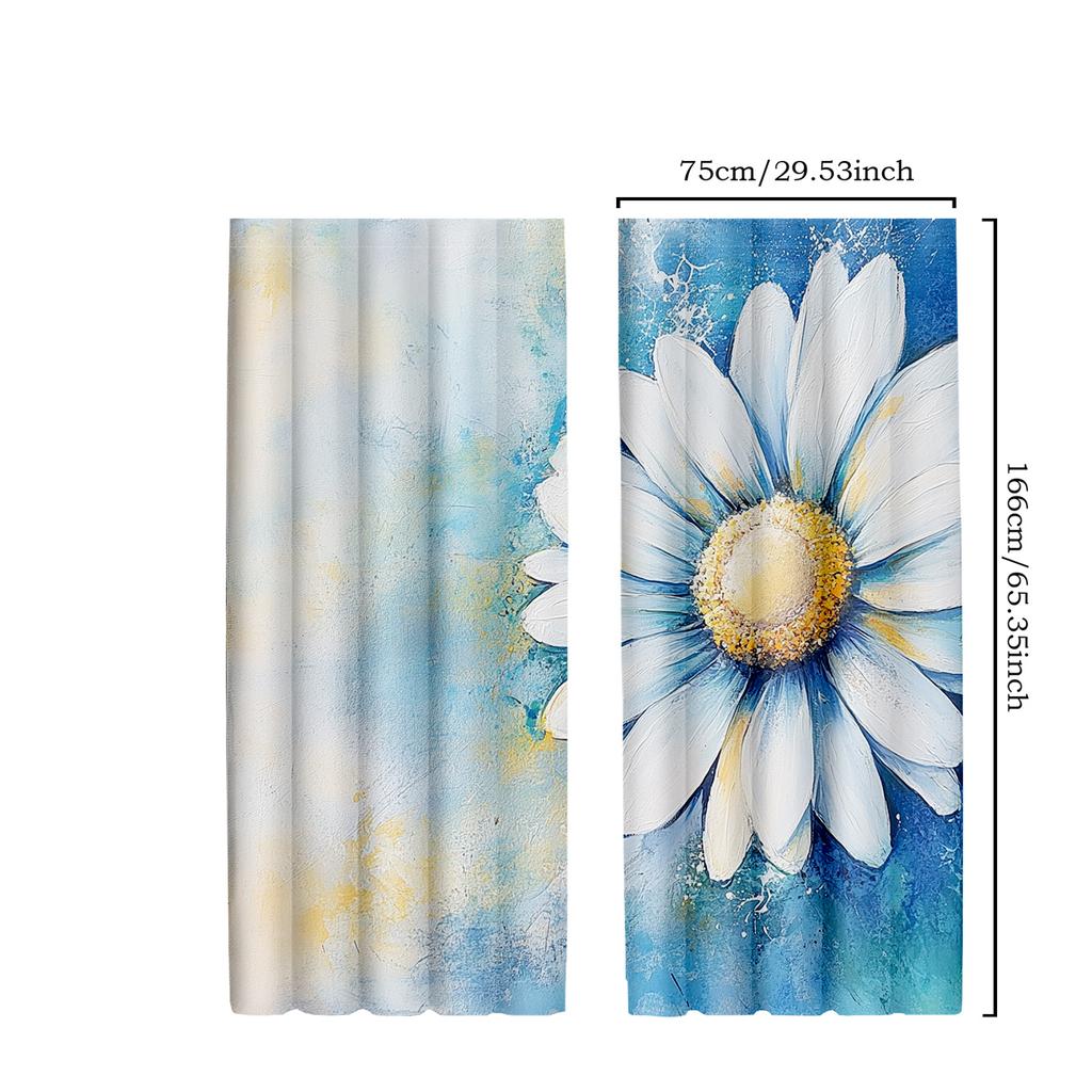 2pcs Classic Chamomile Oil Painting Polyester Curtains, Splash Background Pastoral Expression, Kitchen & Cafe Window Drapes, 2 P