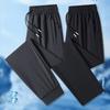 Herrenschwarze Eisenseide Gerade Bein Freizeithose Mit Kordelzug Taille