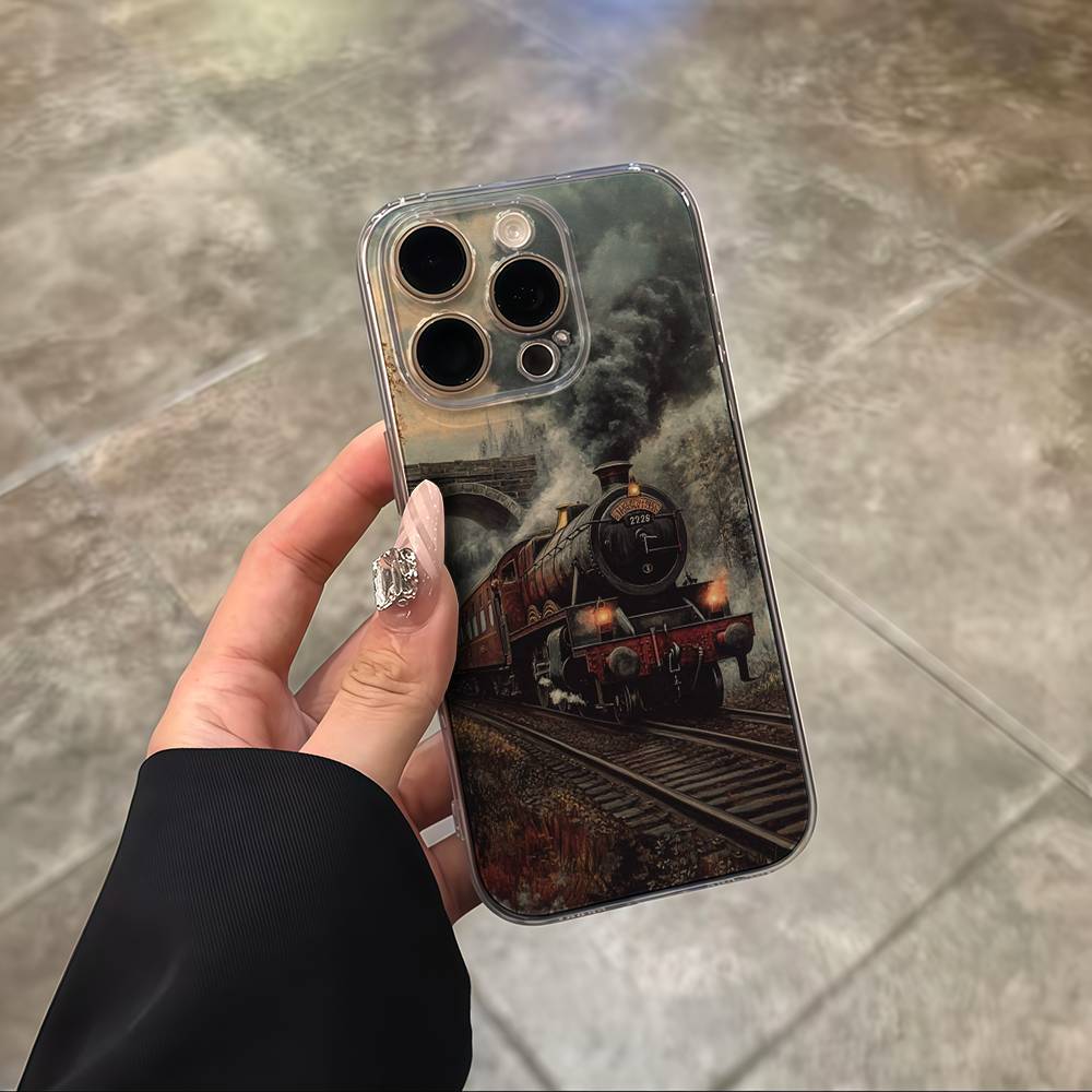 Train Railway Travel Transparent Back Phone Case For iPhone 17 16 15 13 12 11 14 Pro Max Mini Plus Silicone Bumper