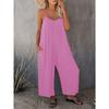 Women's V Neck Sleeveless Loose Fit Jumpsuit Solid Color Pocket Elegant Summer Polyester Wide Leg Romper