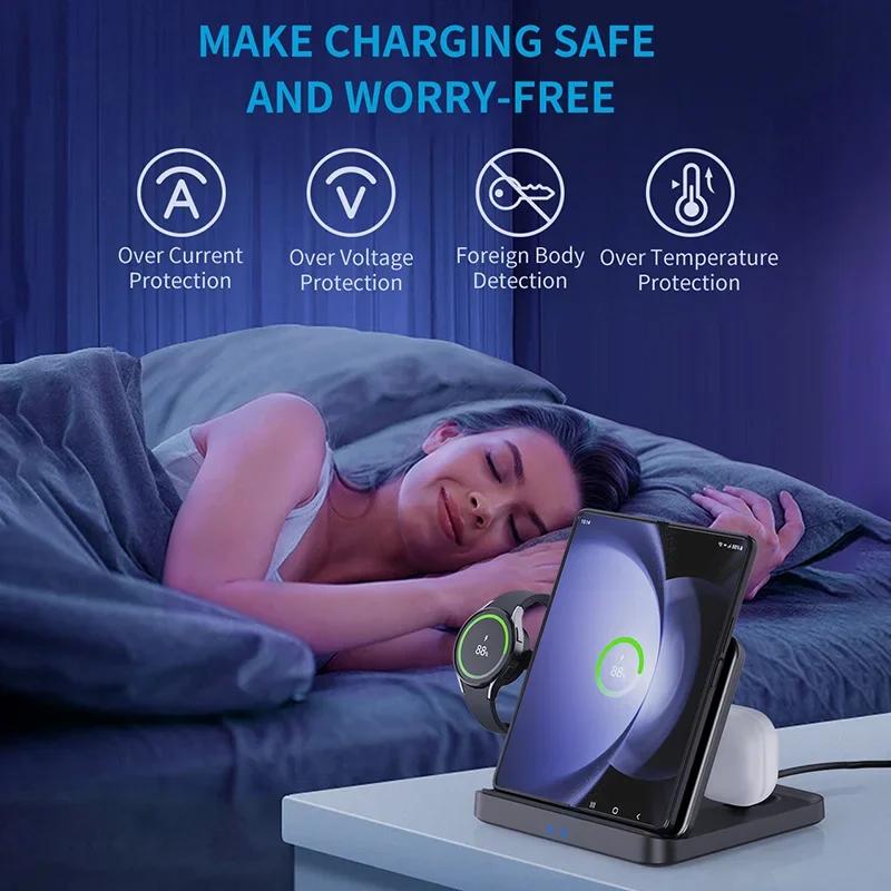 Składana bezprzewodowa podstawka ładująca dla Samsung Galaxy Z Fold 5 4 Flip 4 S23 S21 Stacja szybkiego ładowania 3 w 1 dla Galaxy Watch Buds2