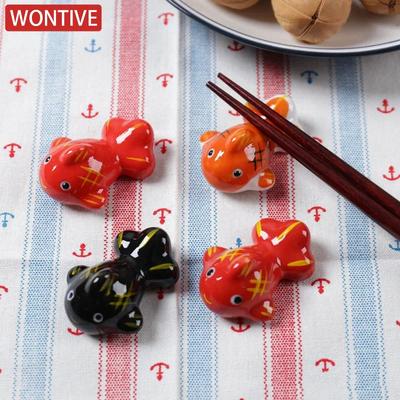 Cute Porcelain Koi Goldfish Ceramic Chopsticks Holders Chopstick Stand Shelf Spoons Fork Rack Ceramic Rest Flatware Supplies