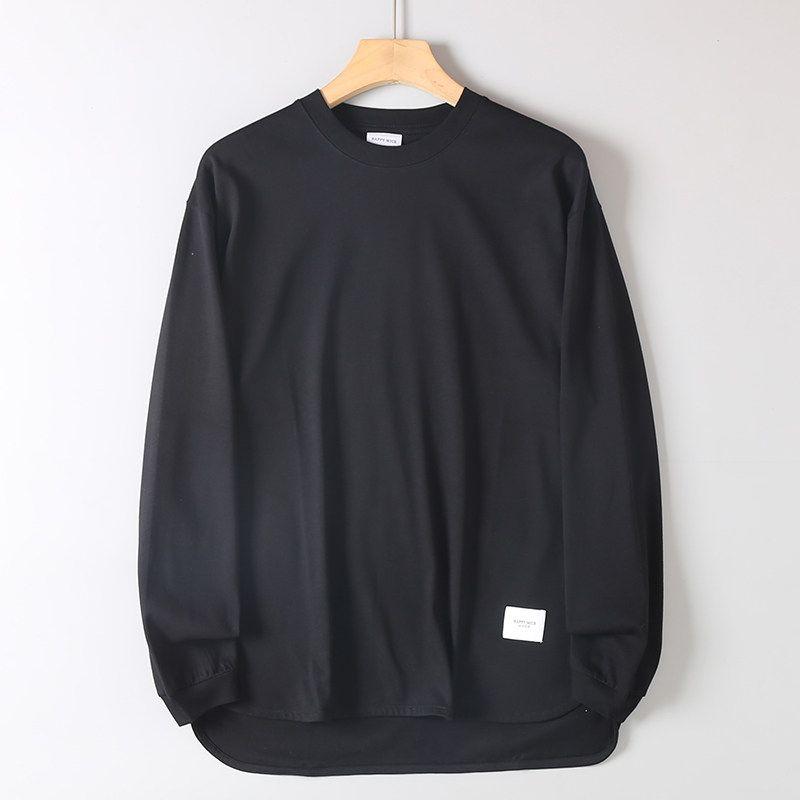 Foreign Trade Surplus Japanese Retro Washed Cotton Round Neck Long Sleeve T-Shirt for Men, Autumn Solid Color Loose Base Shirt