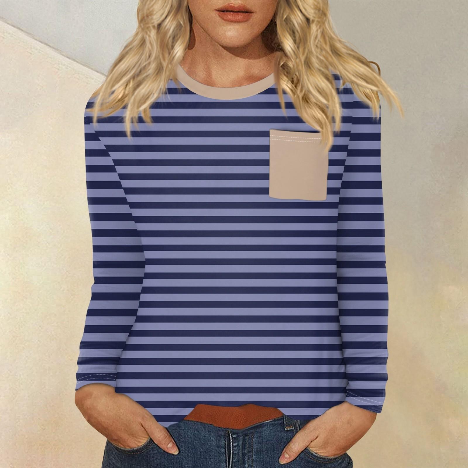 Женский повседневный топ с круглым вырезом и длинными рукавами в полоску с принтом XXXL — фото 18
