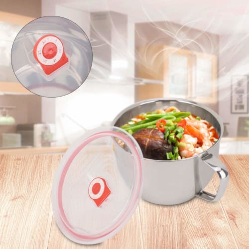 1300ml Stainless Steel Portable Instant Ramen Bowl with Handle and Airtight Lid, Made of Silicone and Stainless Steel