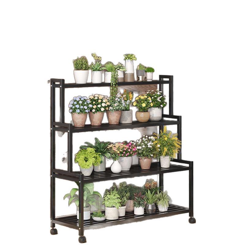 Wrought Iron & Wood Multi-Layer Flower Pot Stand for Balcony or Living Room