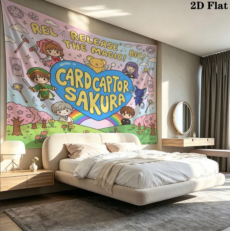 Cardcaptor Sakura Wall Tapestry Aesthetic Wall Hanging Printed Fabric Blanket Decorative Tapestries For Bedroom Living Room Home Decor