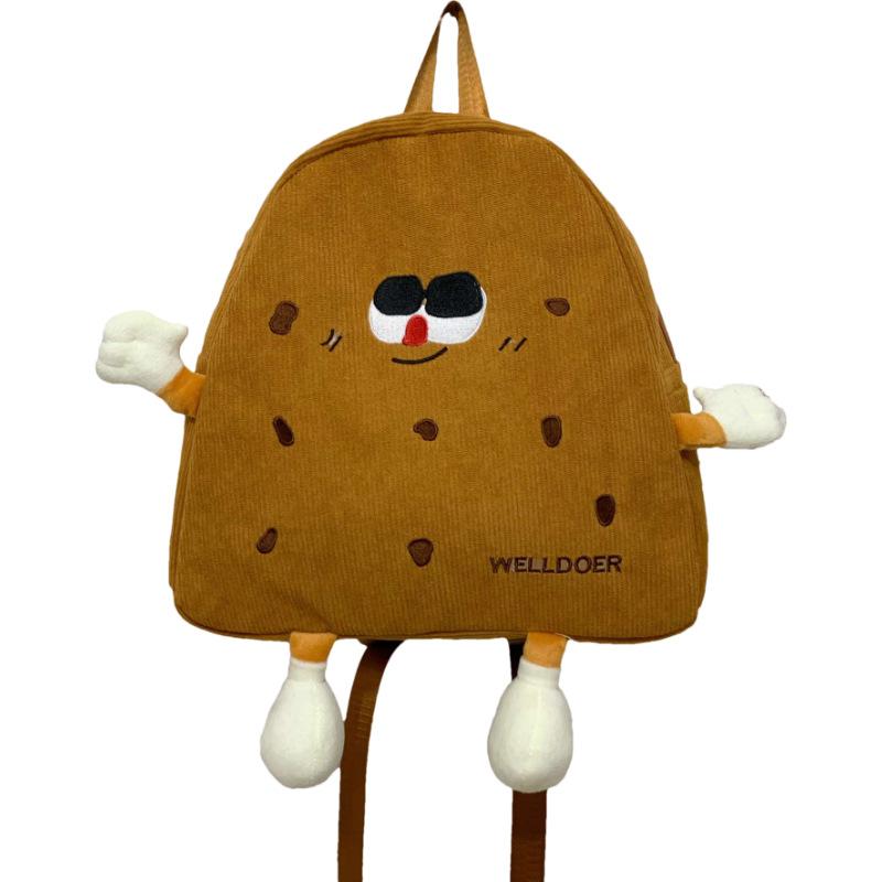 Schoolbag Cute Ugly Cute Cartoon Funny Little Schoolbag Female Niche Soft Sister Corduroy Student Backpack Autumn and Winter Girl Backpack