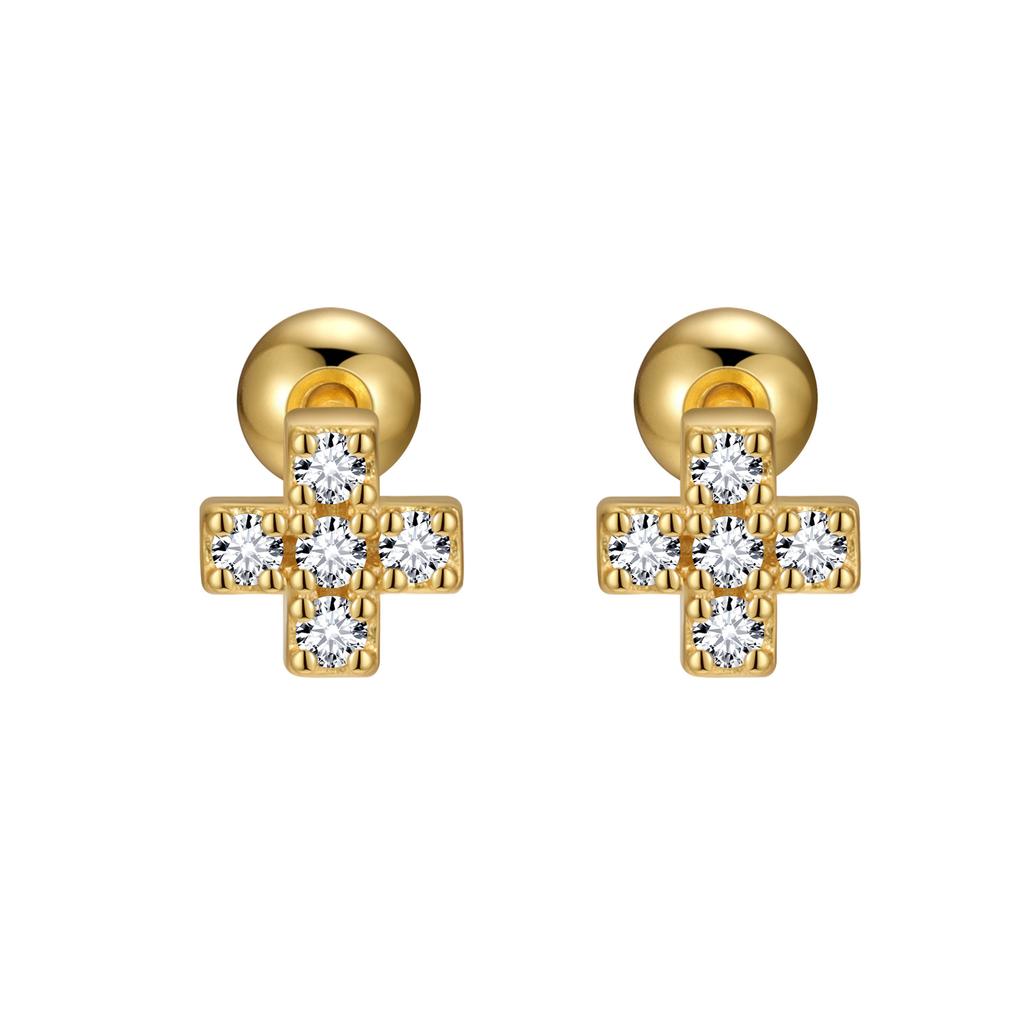 S925 Sterling Silver Inlaid Colorful Zircon Cross Screw Earrings for Women Small Exquisite Temperament Ear Accessories
