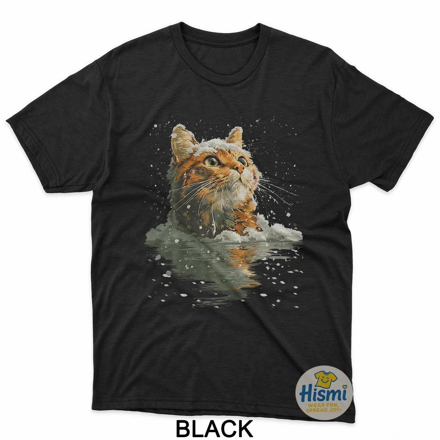 Serene Tabby Cat With Snow Snowy Forest Winter Aesthetic T-Shirt S